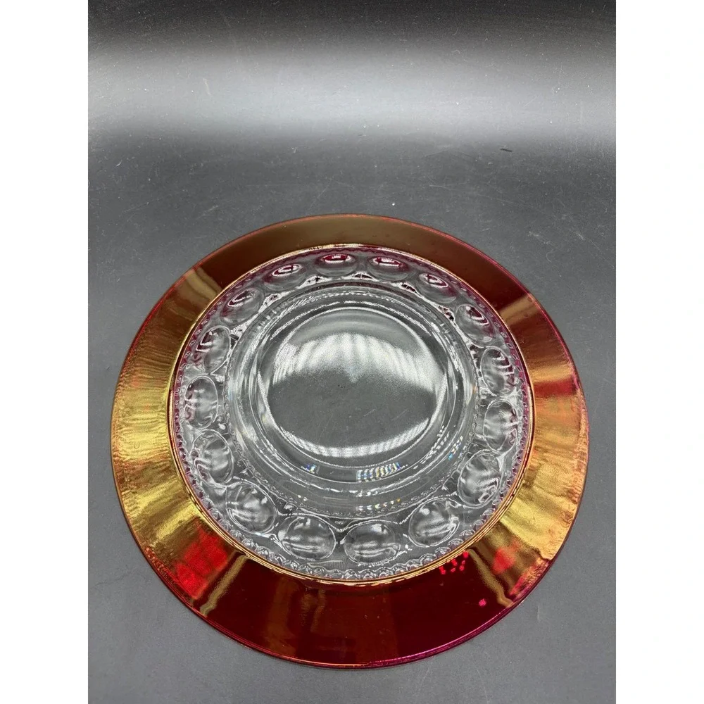 Vintage Indiana Glass Kings Crown Ruby Red Flashed Thumbprint Plates Set of 2